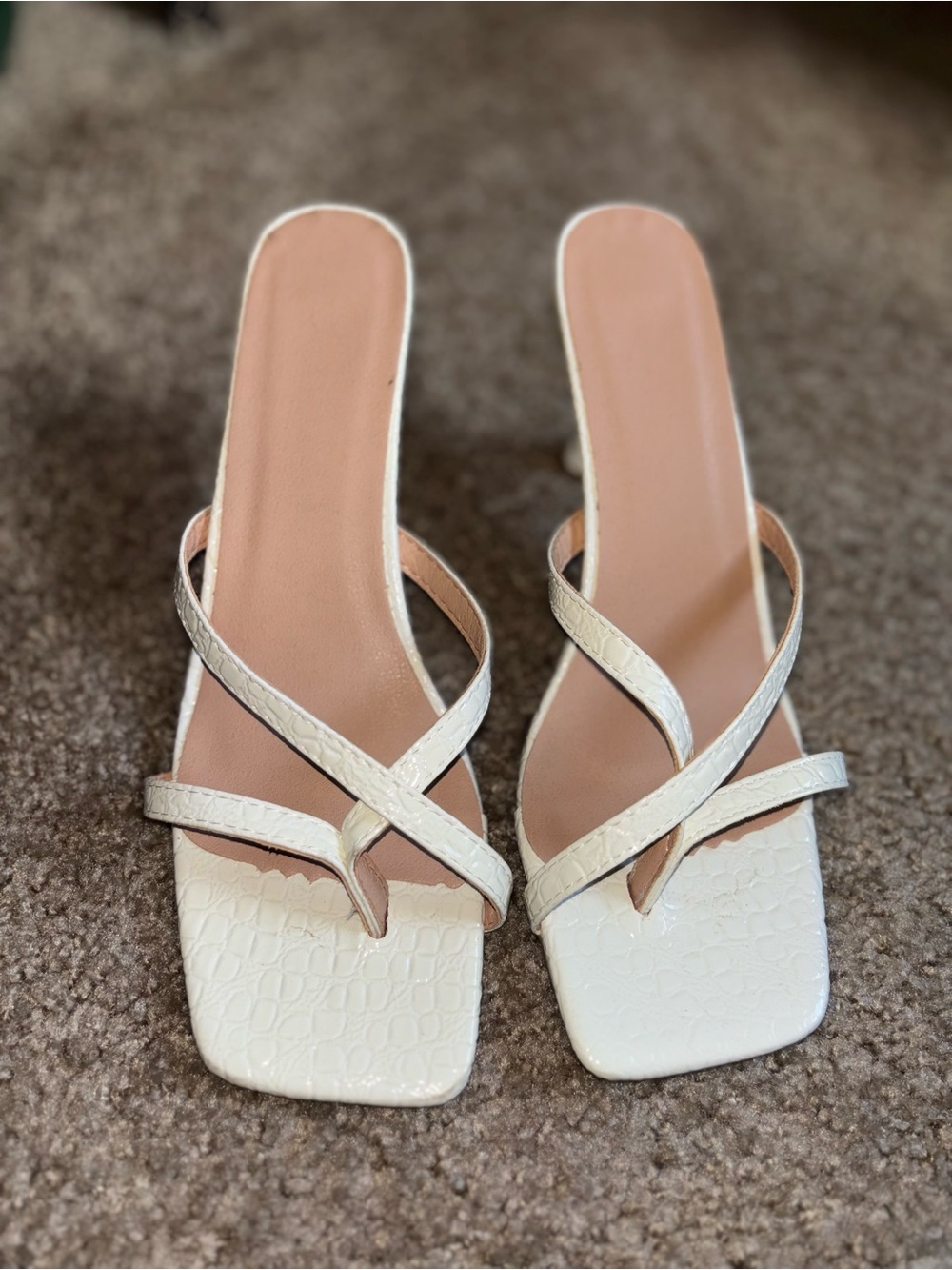 SHEIN White Croc-Embossed Crisscross Slide Mules
